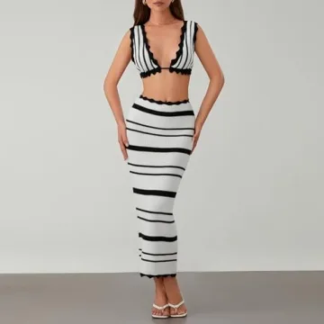 Stylish Women's 2 Piece Knit Skirt Set for Summer Fun