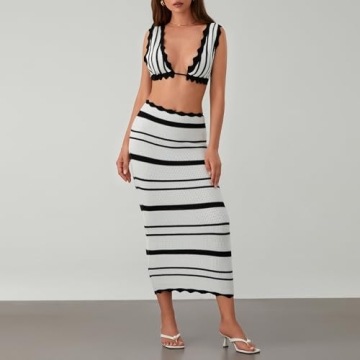 Stylish Women's 2 Piece Knit Skirt Set for Summer Fun