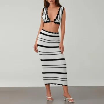 Stylish Women's 2 Piece Knit Skirt Set for Summer Fun