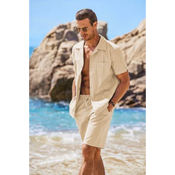 COOFANDY Men's Guayabera Shirts Set Casual Beach Outfits