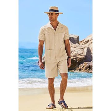 COOFANDY Men's Guayabera Shirts Set Casual Beach Outfits