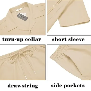 COOFANDY Men's Guayabera Shirts Set Casual Beach Outfits