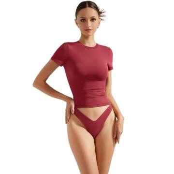 SUUKSESS Women Double Lined Fitted Basic Tee Shirts - Crew Neck Short Sleeve Y2K Going Out Crop Tops...