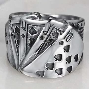 Jude Jewelers Retro Vintage Stainless Steel Poker Games Royal Sraight Flush Casino Cocktail Party Biker Ring (Silver, 6)