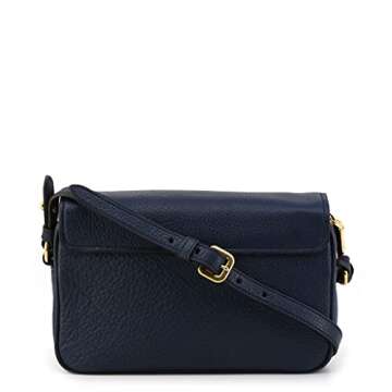 Prada Womens Vitello Phenix Shoulder Flap Navy Blue Leather Crossbody Bag 1BD163 (Navy Blue)