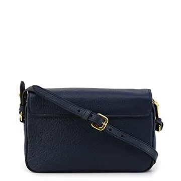 Prada Womens Vitello Phenix Shoulder Flap Navy Blue Leather Crossbody Bag 1BD163 (Navy Blue)