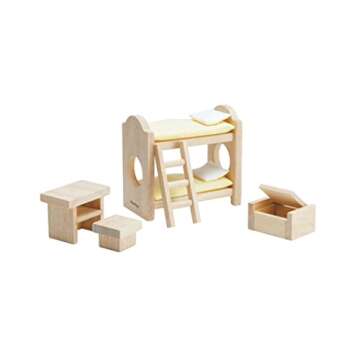 PlanToys Children's Bunk Bedroom Set - Classic Wooden Dollhouse Furniture for Imaginative Play | Sus...