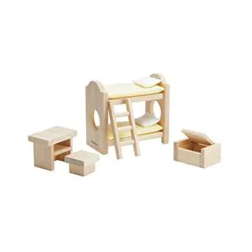 PlanToys Children's Bunk Bedroom Set - Classic Wooden Dollhouse Furniture for Imaginative Play | Sus...
