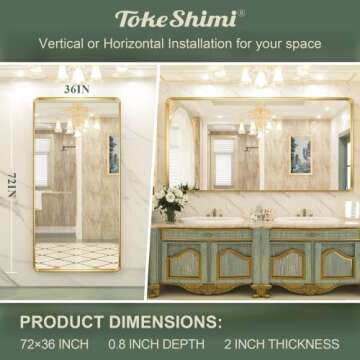 TokeShimi 72x36 Inch Gold Vanity Mirror in Durable Frame