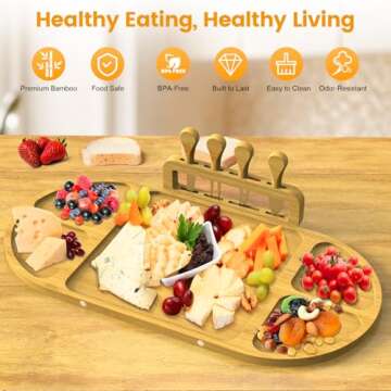 Charcuterie Boards Gift Set,Extra Big Bamboo Cheese Board with Knife for Entertaining,Wedding Gifts,House Warming Gifts New Home,Christmas Gifts,Thanksgiving Table Decorations,Birthday Gifts for Women