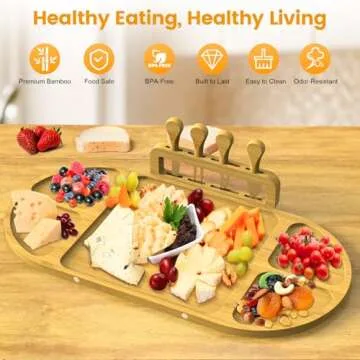 Charcuterie Boards Gift Set,Extra Big Bamboo Cheese Board with Knife for Entertaining,Wedding Gifts,House Warming Gifts New Home,Christmas Gifts,Thanksgiving Table Decorations,Birthday Gifts for Women