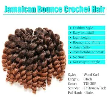Jamaican Bounce Crochet Hair-4 Packs Deal 8 Inch 22Roots Jumpy Wand Curl Crochet Hair Curly Crochet ...