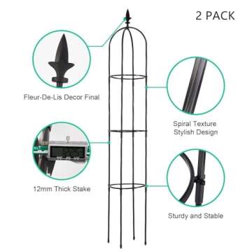 Lalahoni Garden Trellis for Climbing Plants Outdoor, 2 Pack 6ft Tall Plant Support for Potted Plants Climbing Vine Rose Clematis Vegetable Cucumber, Garden Obelisk Trellis