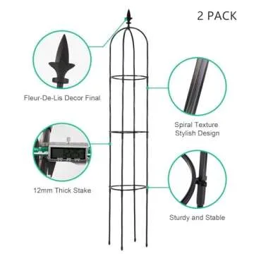 Lalahoni Garden Trellis for Climbing Plants Outdoor, 2 Pack 6ft Tall Plant Support for Potted Plants Climbing Vine Rose Clematis Vegetable Cucumber, Garden Obelisk Trellis