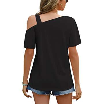 JINKESI Women's Short Sleeve Tunic Tops Casual Summer Cold Shoulder Blouse Shirts Black-Large