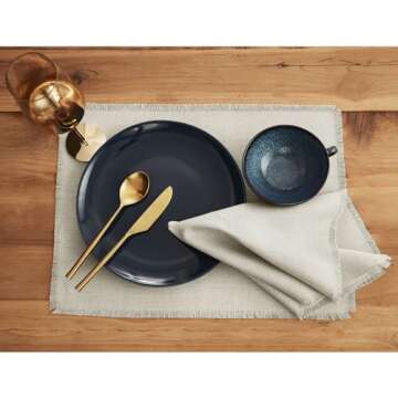 Solino Home Fringe Linen Placemats 19" L x 14" W Inch - 100% Pure Linen Natural Cloth Placemats Set ...