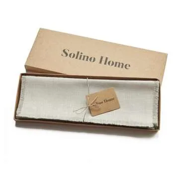 Solino Home Fringe Linen Placemats 19" L x 14" W Inch - 100% Pure Linen Natural Cloth Placemats Set of 4 - Washable Fabric Place Mats for Spring, Easter