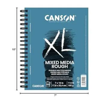 Canson XL Series Mixed Media Pad, Rough Texture, Side Wire, 7x10 inches, 50 Sheets – Heavyweight Art Paper for Watercolor, Gouache, Marker, Painting, Drawing, Sketching