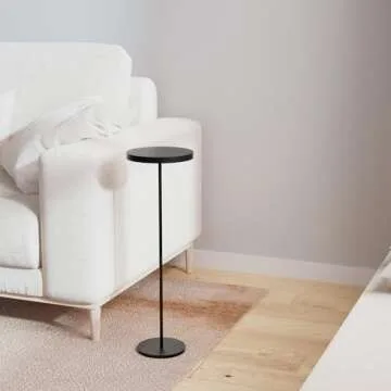 DREAMODERN Round Drink Table Small Side Table, Modern End Table Black Weighted Base Pedestal Table Martini Table for Living Room Bedroom Small Spaces Sofa Couch Chair - Black