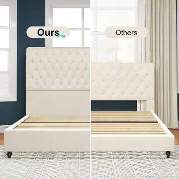 Jocisland Upholstered Bed Frame Queen Velvet Tufted Sleigh Headboard Cream