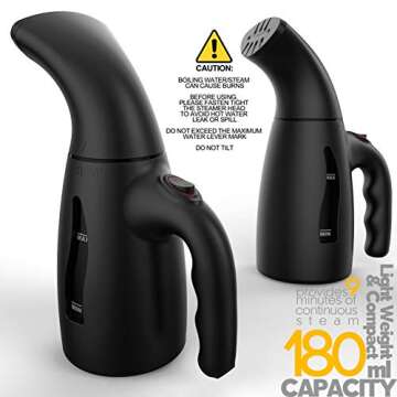 Lemontec Portable Travel Garment Steamer 180ml Handheld Fabric Steamer Fast Heat-up Powerful Garment Clothes Steamer with High Capacity for Home and Travel