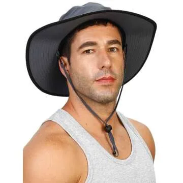 Outdoor Fishing Boonie Sun Hat: Cooling UV Protection Bucket Hat Breathable&Adjustable Safari Sunhat with Foldable Wide Brim - Waterproof Rain Hat for Hiking Gardening Grey
