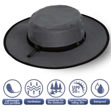 Outdoor Fishing Boonie Sun Hat: Cooling UV Protection Bucket Hat Breathable&Adjustable Safari Sunhat with Foldable Wide Brim - Waterproof Rain Hat for Hiking Gardening Grey