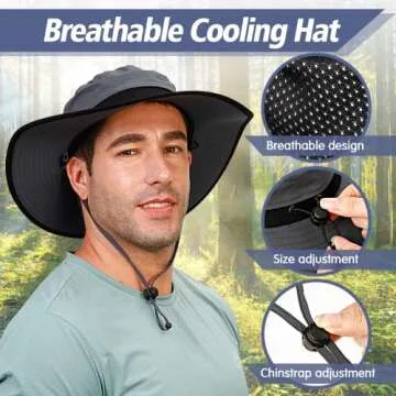 Outdoor Fishing Boonie Sun Hat: Cooling UV Protection Bucket Hat Breathable&Adjustable Safari Sunhat with Foldable Wide Brim - Waterproof Rain Hat for Hiking Gardening Grey