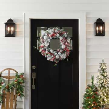 National Tree Company Artificial Christmas Wreath, Green, Evergreen, Decorated with Frosted Branches, Ball Ornaments, Berry Clusters, Christmas Collection, 24 Inches