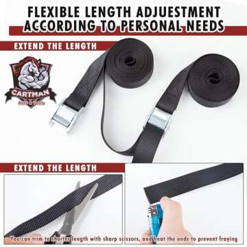 Cartman 1" x 12' Lashing Straps Cargo Tie-Down Strap Up to 600lbs, 6pk in Carry Bag, Black