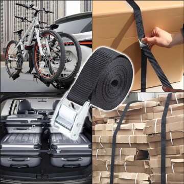 Cartman 1" x 12' Lashing Straps Cargo Tie-Down Strap Up to 600lbs, 6pk in Carry Bag, Black