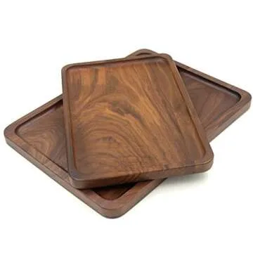 Bamber Wood Serving Tray Wooden Decorative Coffee Tea Platter Black Walnut 13.4 x 9 Inches