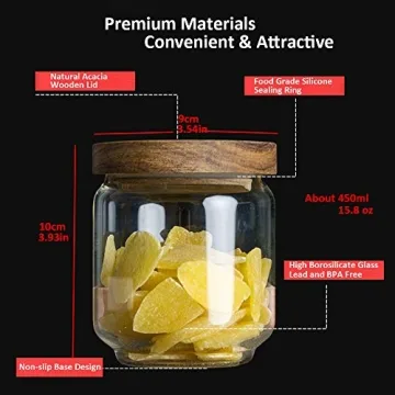 Keledz Airtight Glass Canister with Wood Lid 450ml