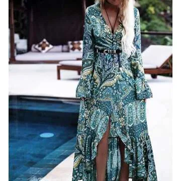 R.Vivimos Women Summer Long Sleeve Cardigan Sexy Maxi Long Dresses, 12/14, Lake Blue