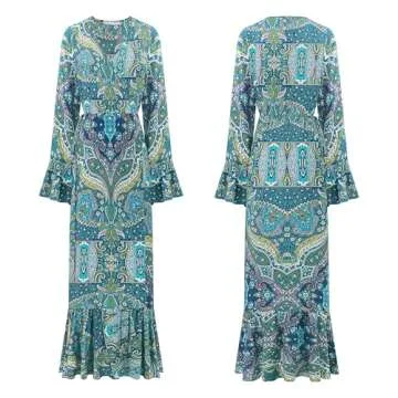 R.Vivimos Women Summer Long Sleeve Cardigan Sexy Maxi Long Dresses, 12/14, Lake Blue