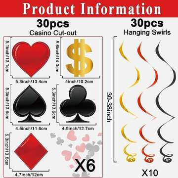 60 Pack Casino Theme Party Decorations Las Vegas Hanging Swirl Red Black Poker Paper Cutouts