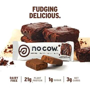 No Cow High Protein Bars, Chocolate Fudge Brownie - Healthy Snacks, 20g Vegan Protein, High Fiber, L...