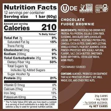 No Cow High Protein Bars, Chocolate Fudge Brownie - Healthy Snacks, 20g Vegan Protein, High Fiber, Low Sugar, Keto Friendly, Dairy & Gluten Free (12 Count)