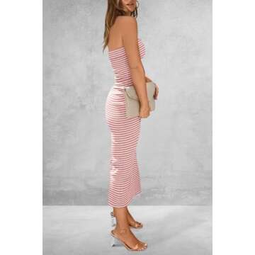 PRETTYGARDEN Women's Summer Bodycon Maxi Tube Dress Ribbed Strapless Side Slit Long Going Out Casual...