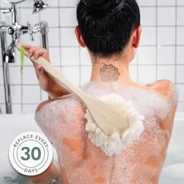 Bath Pouf With Handle - Hard-to-Reach Cleansing Sponge - EcoPouf Bath Brush - Assorted Colors