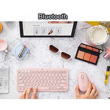 K380 Bluetooth Multi-Device Keyboard Korean/English, For Multi-OS Windows, Mac, iOS, Android, Chrome OS Support for Laptop PC Girls Boys Adult Christmas Birthday Home or Office School, Powderpink