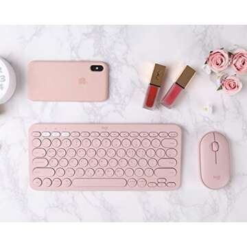 K380 Bluetooth Multi-Device Keyboard Korean/English, For Multi-OS Windows, Mac, iOS, Android, Chrome OS Support for Laptop PC Girls Boys Adult Christmas Birthday Home or Office School, Powderpink