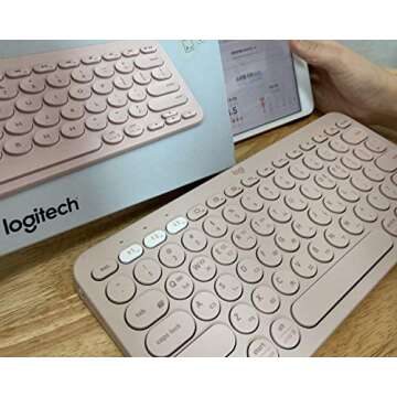 K380 Bluetooth Multi-Device Keyboard Korean/English, For Multi-OS Windows, Mac, iOS, Android, Chrome OS Support for Laptop PC Girls Boys Adult Christmas Birthday Home or Office School, Powderpink
