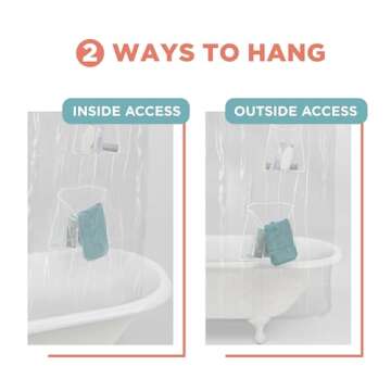 Zenna Home Clear Shower Curtain Liner with 9 Mesh Storage Pockets, Waterproof PEVA, 70" x 72" Inches, Transparent Shower Liner for Bathtubs with Rustproof Grommets, Premium Bathroom Shower Organizer