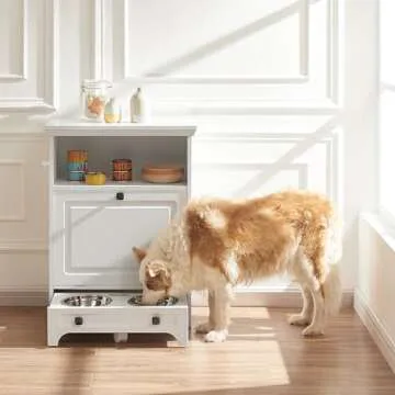 Roomfitters Modern Pet Feeding Station Furniture with 2 Elevated Dog Bowls, Dog Proof Hidden Design,...