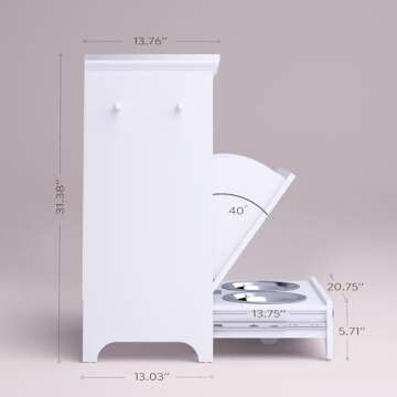 Roomfitters Modern Pet Feeding Station Furniture with 2 Elevated Dog Bowls, Dog Proof Hidden Design, Tilt Out Dog Food Storage Cabinet, Pet Toy Storage Organizer, White
