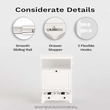 Roomfitters Modern Pet Feeding Station Furniture with 2 Elevated Dog Bowls, Dog Proof Hidden Design, Tilt Out Dog Food Storage Cabinet, Pet Toy Storage Organizer, White