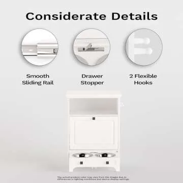 Roomfitters Modern Pet Feeding Station Furniture with 2 Elevated Dog Bowls, Dog Proof Hidden Design, Tilt Out Dog Food Storage Cabinet, Pet Toy Storage Organizer, White