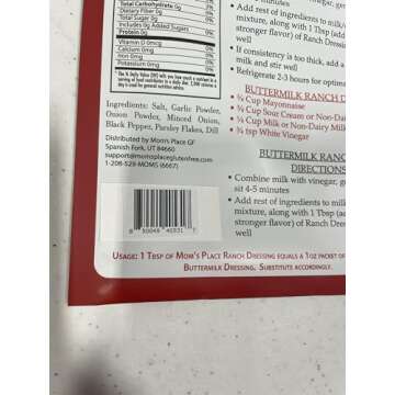 Mom's Place Gluten-Free Ranch Dressing Mix, Perfect for Salads & Dips, Nut Free, Soy Free, Dairy Free Non-GMO