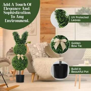 IVYYUUOH 3ft Rabbit Topiary Trees Set of 2 for Outdoor Decor